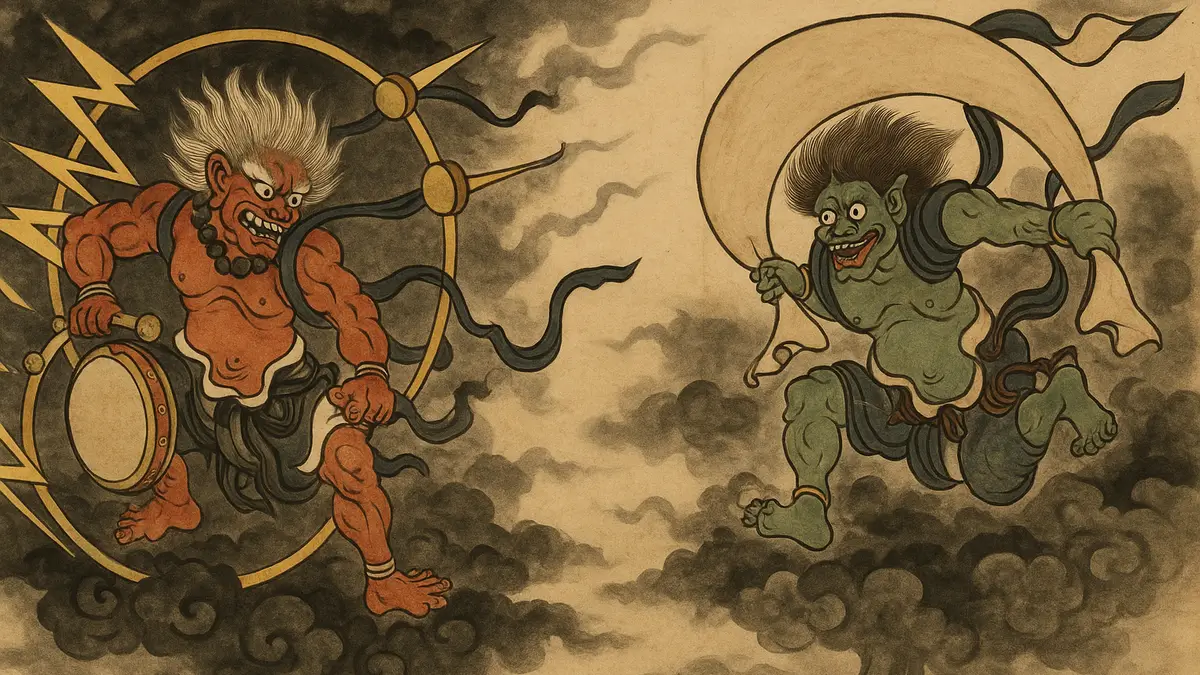 Raijin et Fujin dieu du vent et dieu de la foudre