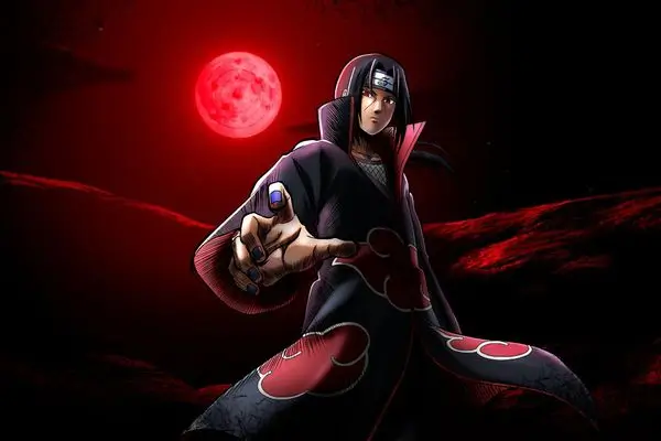 Itachi devant une pleine lune rouge