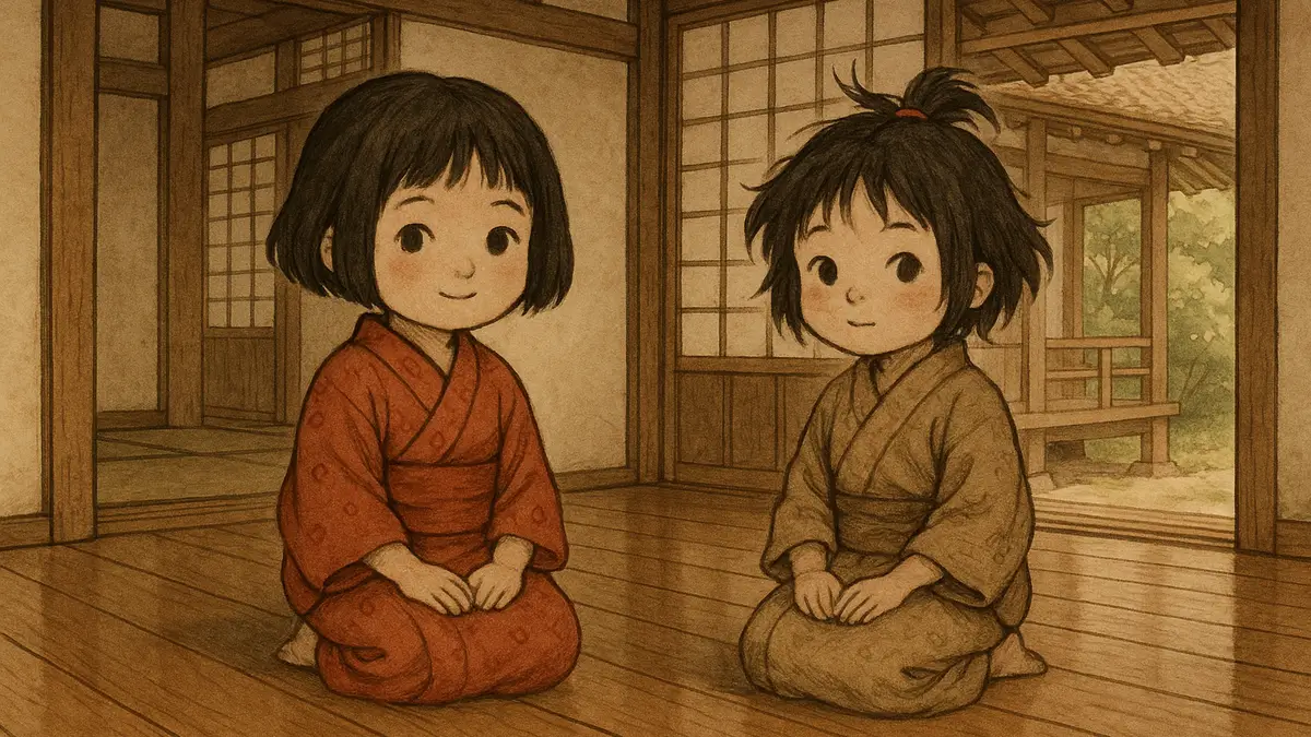 Deux Zashiki Warashi dans une maison traditionnelle