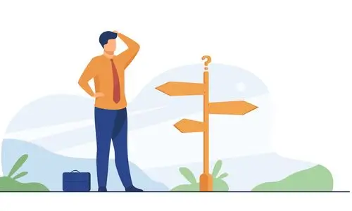 Homme devant un panneau avec plusieurs directions