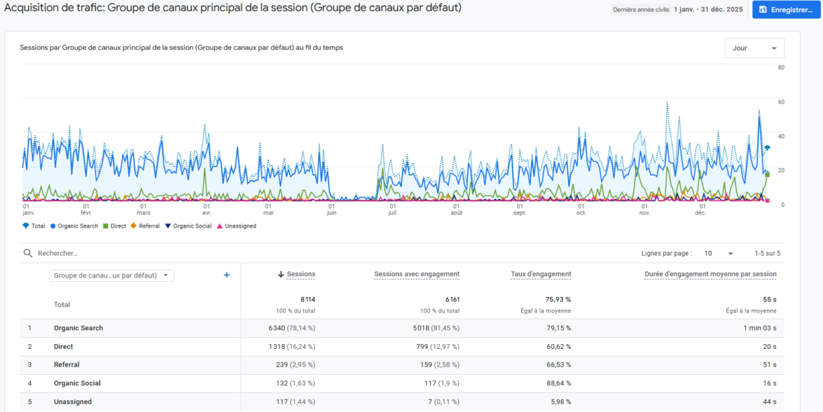 Trafic du blog sur l'année 2025