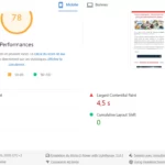 Scores de l'outil Google Page Speed Insights pour mobile